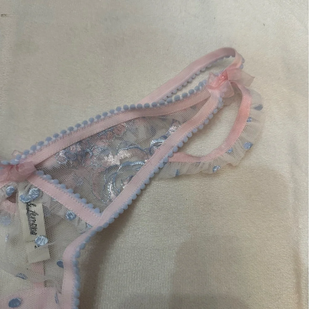 New! For Love And Lemons delicate foil floral Pink Sheer Panties 51360_6
